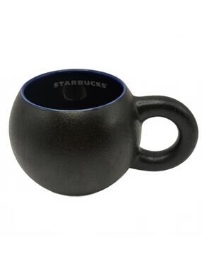 Starbucks 12oz Black Ball Mug Blue Inside BUB20 Donut Handle Coffee Cup